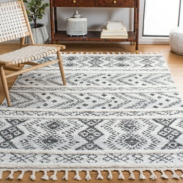 SAFAVIEH Moroccan Tassel Aphrodite Southwestern Shag Area Rug, Ivory/Grey, 8' x 10'