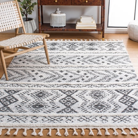 SAFAVIEH Moroccan Tassel Aphrodite Southwestern Shag Area Rug, Ivory/Grey, 8' x 10'