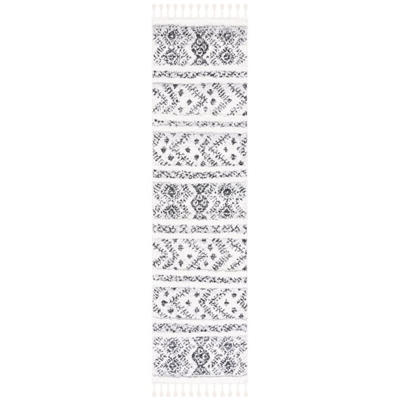 SAFAVIEH Moroccan Tassel Aphrodite Southwestern Shag Runner Rug, Ivory/Grey, 2'3" x 8'