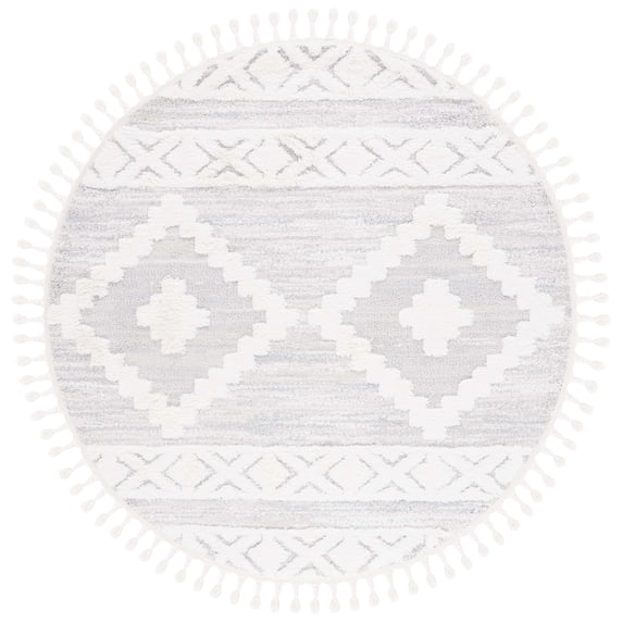 SAFAVIEH Moroccan Tassel Asteria Southwestern Shag Area Rug, Ivory/Beige, 3' x 3' Round