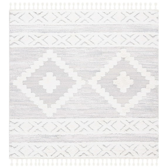 SAFAVIEH Moroccan Tassel Asteria Southwestern Shag Area Rug, Ivory/Beige, 6'7" x 6'7" Square