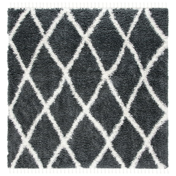 SAFAVIEH Moroccan Tassel Brigham Geometric Shag Area Rug, Grey/Ivory, 6'7" x 6'7" Square