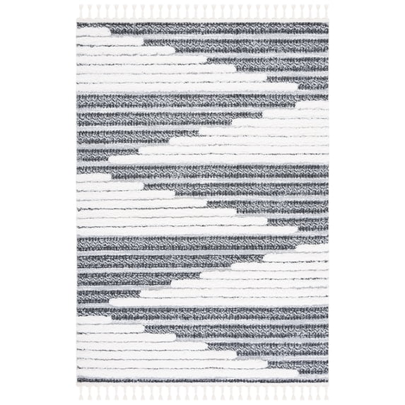 SAFAVIEH Moroccan Tassel Cainneach Geometric Shag Area Rug, Dark Grey/Ivory, 6'7" x 9'2"