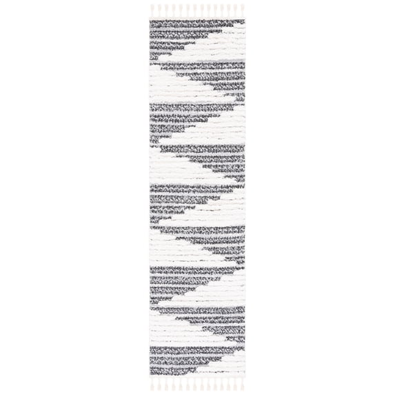 SAFAVIEH Moroccan Tassel Cainneach Geometric Shag Runner Rug, Dark Grey/Ivory, 2'3" x 8'