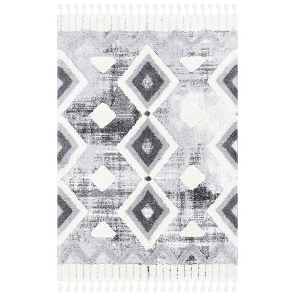 SAFAVIEH Moroccan Tassel Ciera Medallion Shag Area Rug, Grey/Ivory, 4' x 6'