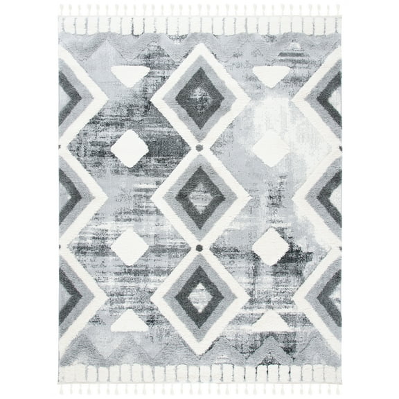 SAFAVIEH Moroccan Tassel Ciera Medallion Shag Area Rug, Grey/Ivory, 8' x 10'