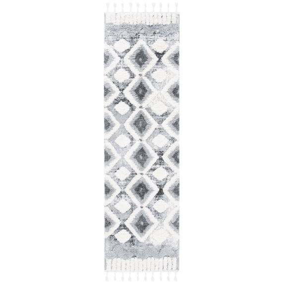 SAFAVIEH Moroccan Tassel Ciera Medallion Shag Runner Rug, Grey/Ivory, 2'3" x 8'