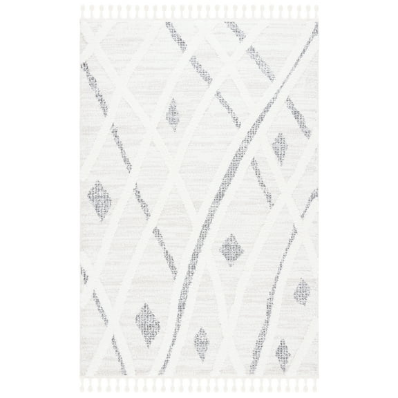 SAFAVIEH Moroccan Tassel Daisy Geometric Shag Area Rug, Beige/Grey, 4' x 6'