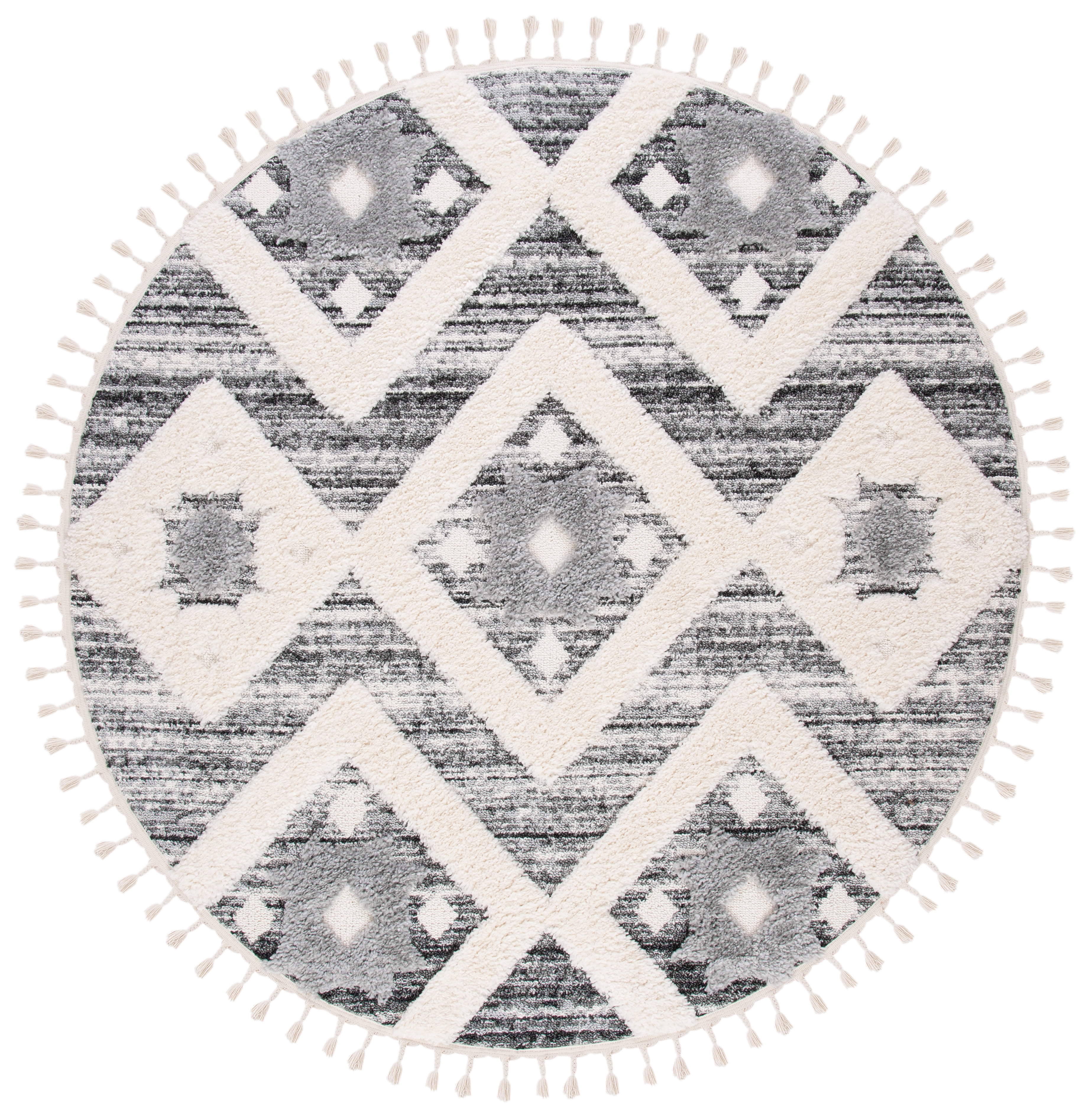 Gray Diamond Braided Round Shag Synthetic Rug, 5'3"
