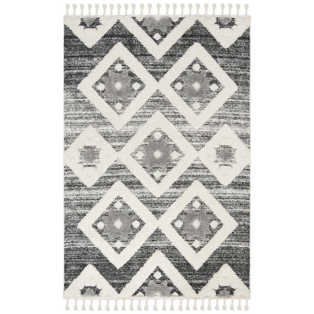 SAFAVIEH Moroccan Tassel Dawson Geometric Shag Area Rug, Grey/Ivory, 6'7" x 9'2"