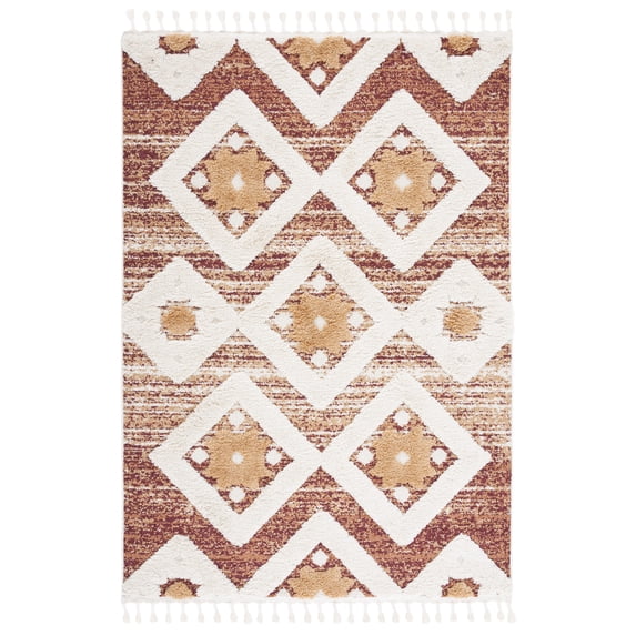SAFAVIEH Moroccan Tassel Dawson Geometric Shag Area Rug, Rust/Ivory, 8' x 10'