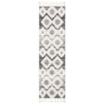 SAFAVIEH Moroccan Tassel Dawson Geometric Shag Runner Rug, Grey/Ivory, 2'3" x 6'