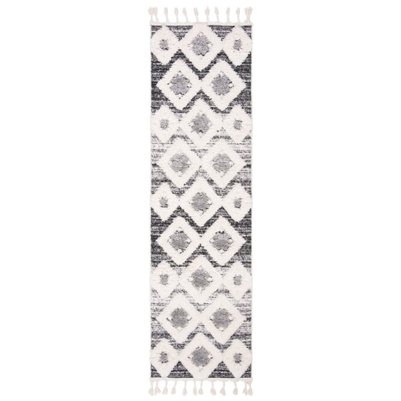 SAFAVIEH Moroccan Tassel Dawson Geometric Shag Runner Rug, Grey/Ivory, 2'3" x 6'