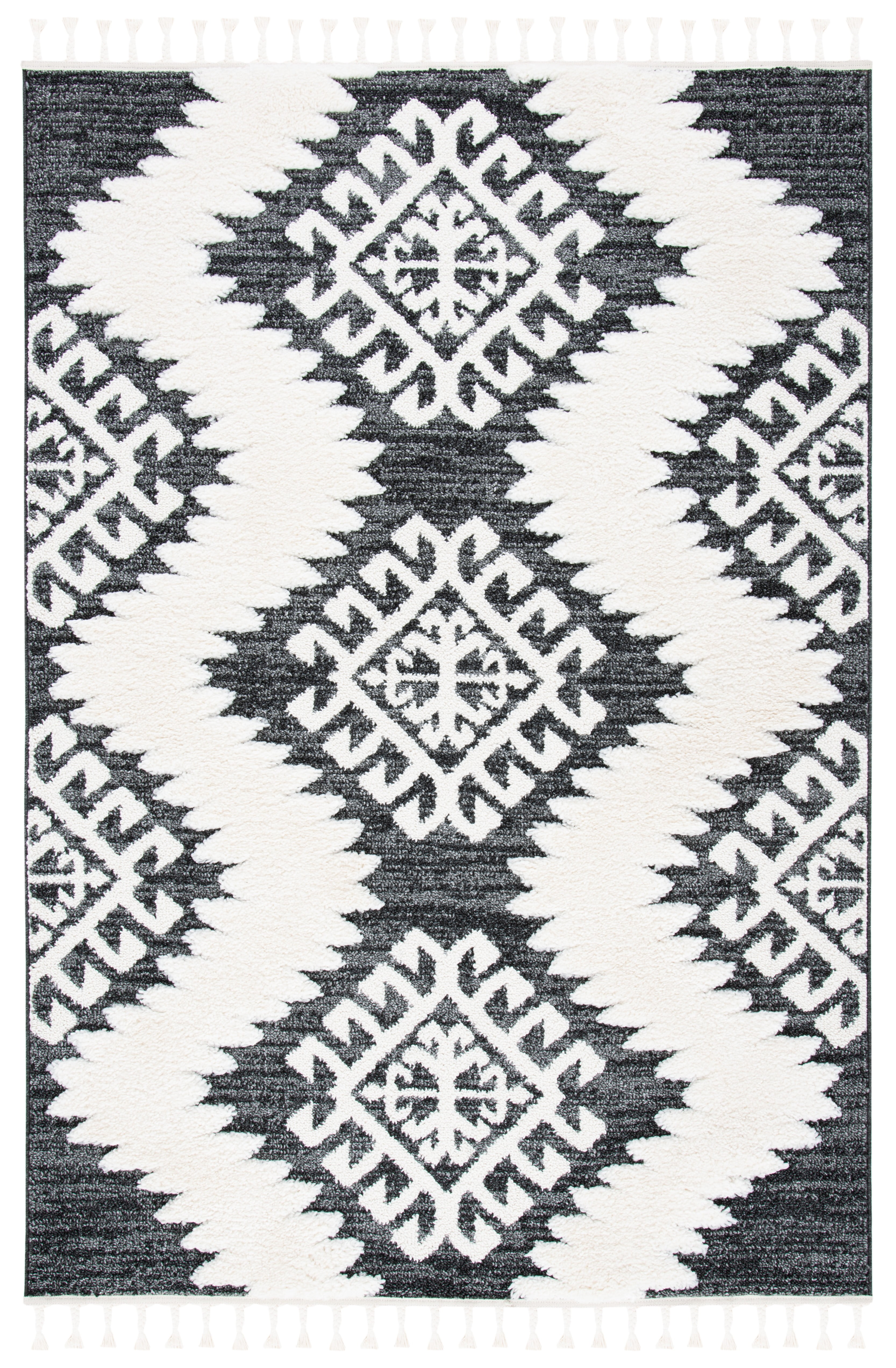 Ivory Diamond Braided Edge Shag Rug 59" Synthetic Rectangular