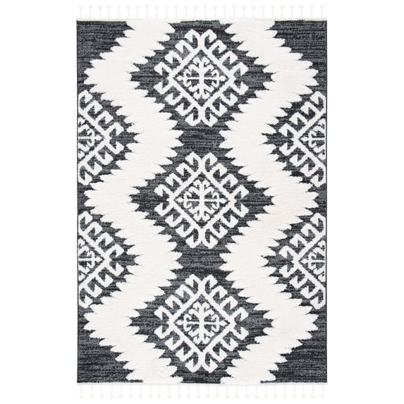 SAFAVIEH Moroccan Tassel Desmond Southwestern Shag Area Rug, Dark Grey/Ivory, 5'3" x 7'6"