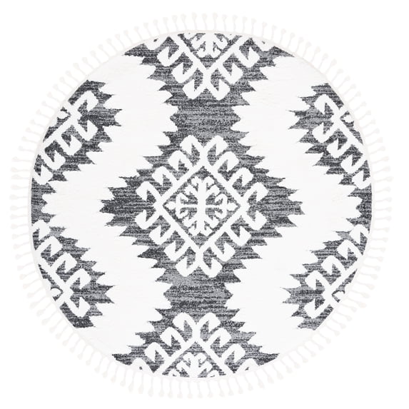 SAFAVIEH Moroccan Tassel Desmond Southwestern Shag Area Rug, Dark Grey/Ivory, 6'7" x 6'7" Round