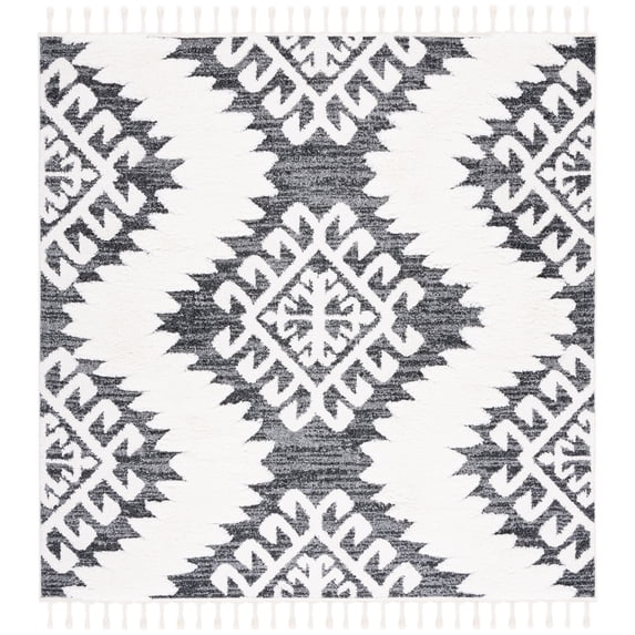 SAFAVIEH Moroccan Tassel Desmond Southwestern Shag Area Rug, Dark Grey/Ivory, 6'7" x 6'7" Square