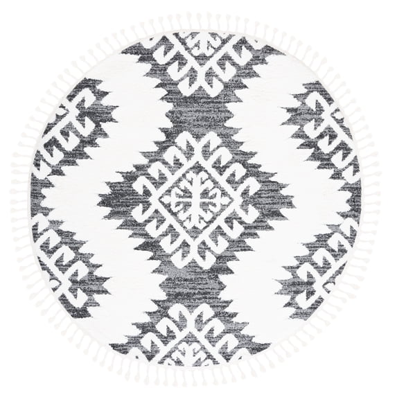SAFAVIEH Moroccan Tassel Desmond Southwestern Shag Area Rug, Dark Grey/Ivory, 9' x 12'