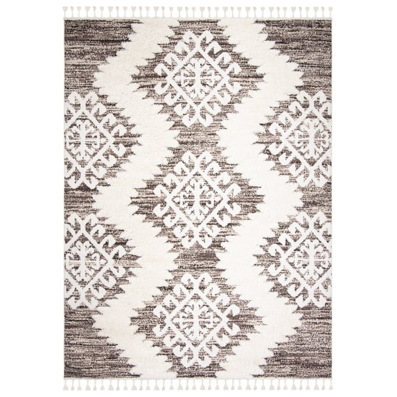 SAFAVIEH Moroccan Tassel Desmond Southwestern Shag Area Rug, Ivory/Brown, 10' x 14'