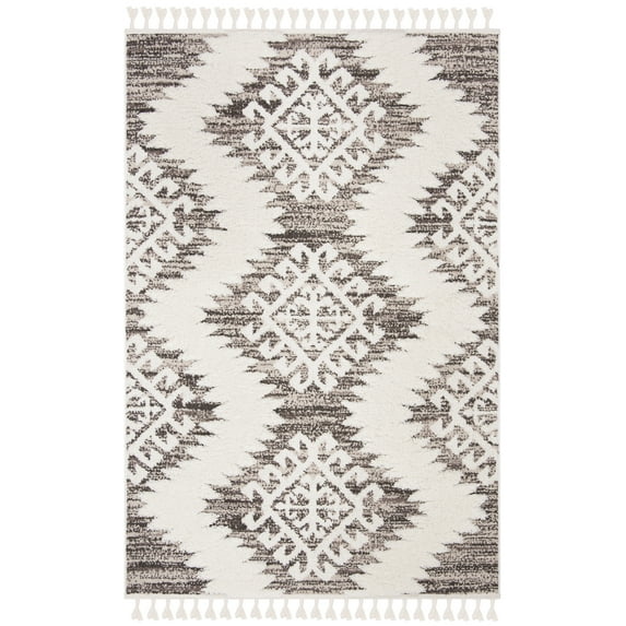 SAFAVIEH Moroccan Tassel Desmond Southwestern Shag Area Rug, Ivory/Brown, 3' x 5'