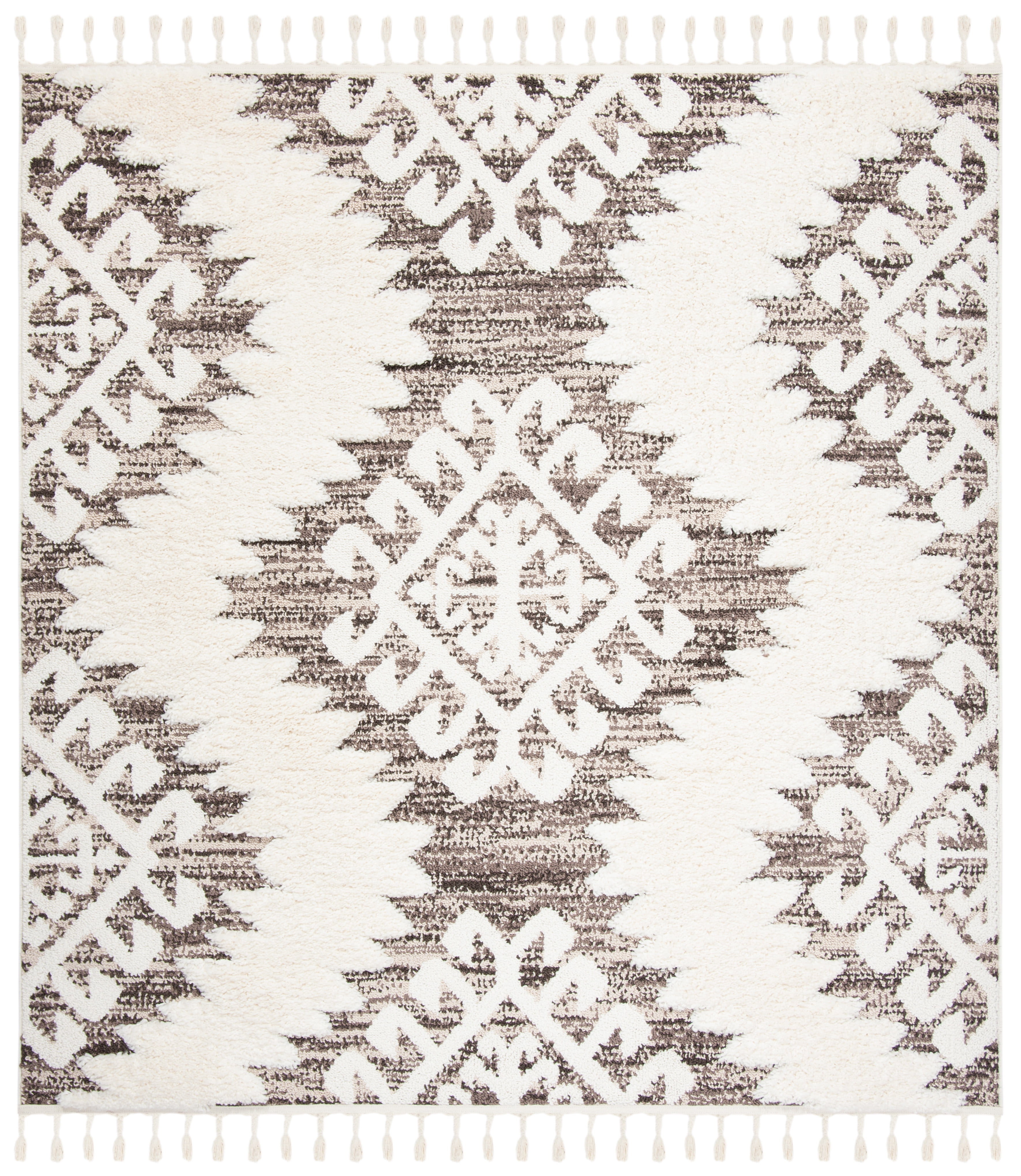 Ivory Diamond Braided Edge Shag Square Rug - Handmade Synthetic