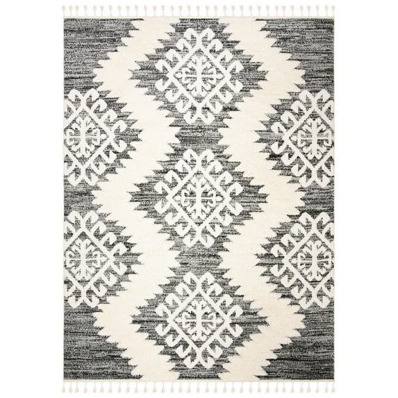 SAFAVIEH Moroccan Tassel Desmond Southwestern Shag Area Rug, Ivory/Grey, 11' x 15'