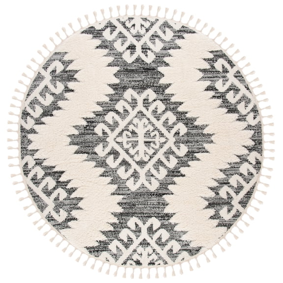 SAFAVIEH Moroccan Tassel Desmond Southwestern Shag Area Rug, Ivory/Grey, 12' x 12' Round