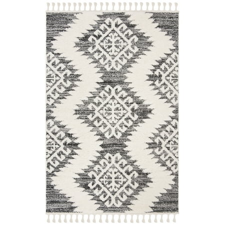 SAFAVIEH Moroccan Tassel Desmond Southwestern Shag Area Rug, Ivory/Grey, 2'3" x 4'