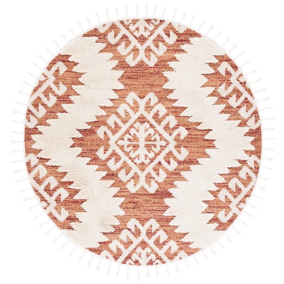 SAFAVIEH Moroccan Tassel Desmond Southwestern Shag Area Rug, Orange/Ivory, 4' x 4' Round