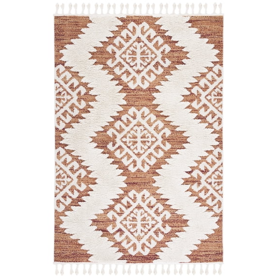 SAFAVIEH Moroccan Tassel Desmond Southwestern Shag Area Rug, Orange/Ivory, 4' x 6'
