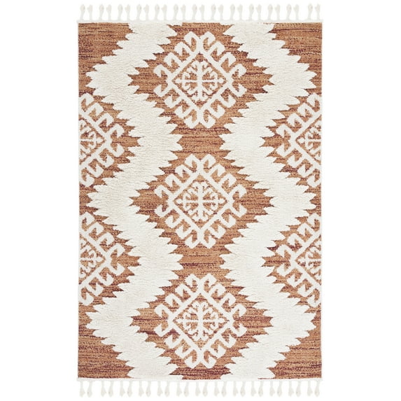 SAFAVIEH Moroccan Tassel Desmond Southwestern Shag Area Rug, Orange/Ivory, 6'7" x 9'2"