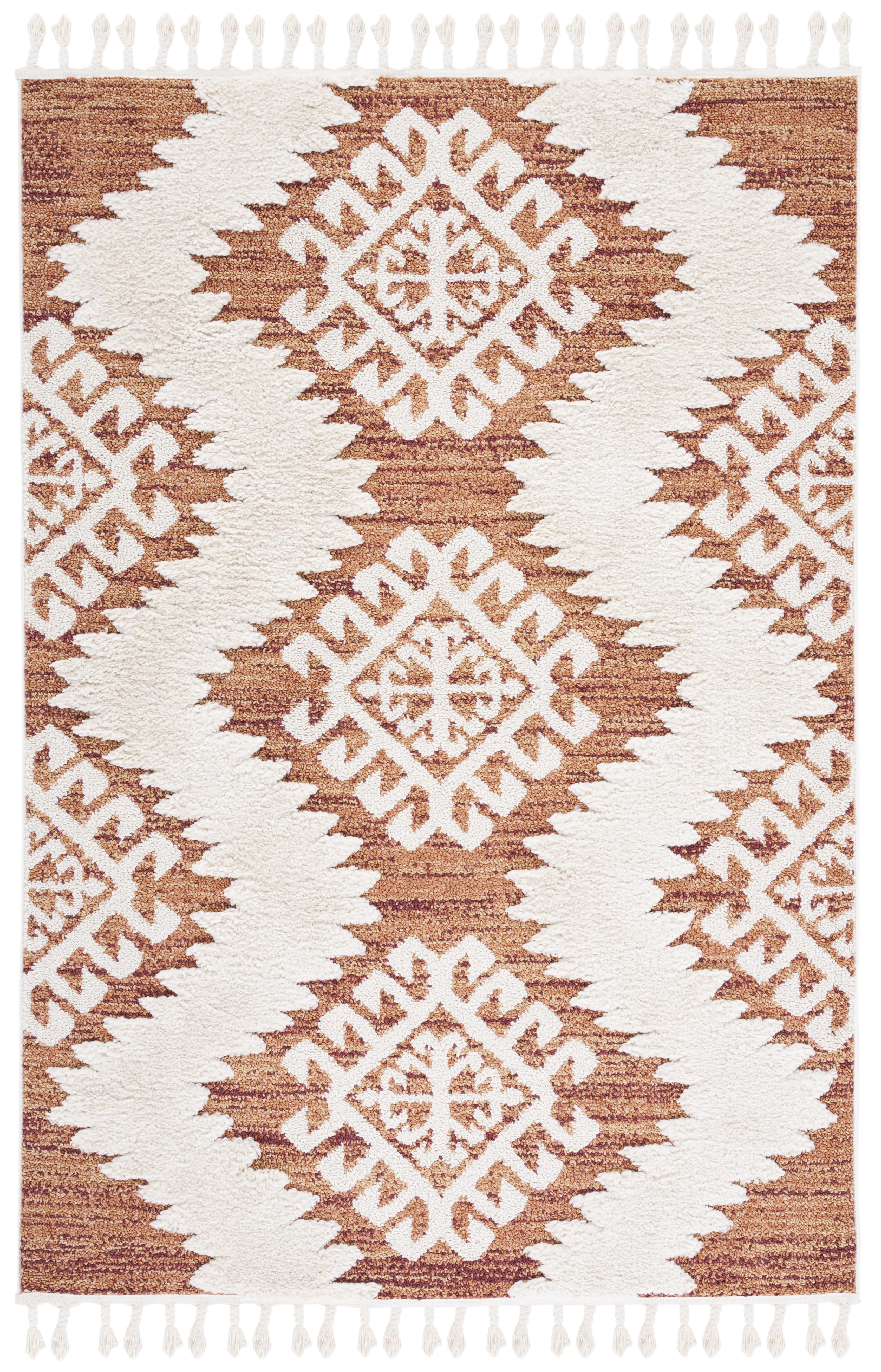 SAFAVIEH Moroccan Tassel Desmond Southwestern Shag Area Rug, Orange/Ivory, 8' x 10'