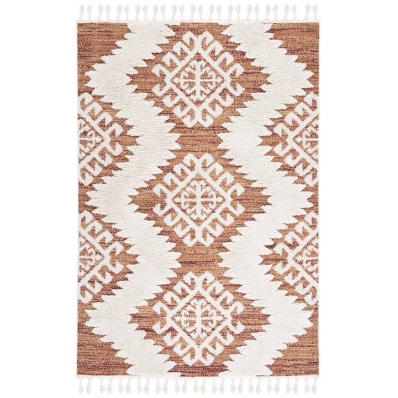 SAFAVIEH Moroccan Tassel Desmond Southwestern Shag Area Rug, Orange/Ivory, 8' x 10'