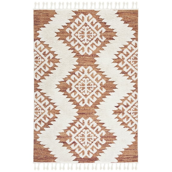 SAFAVIEH Moroccan Tassel Desmond Southwestern Shag Area Rug, Orange/Ivory, 9' x 12'