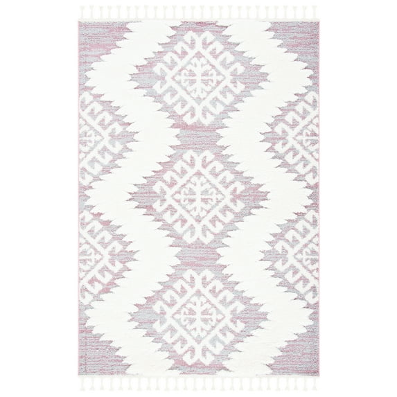 SAFAVIEH Moroccan Tassel Desmond Southwestern Shag Area Rug, Pink/Ivory, 3' x 5'