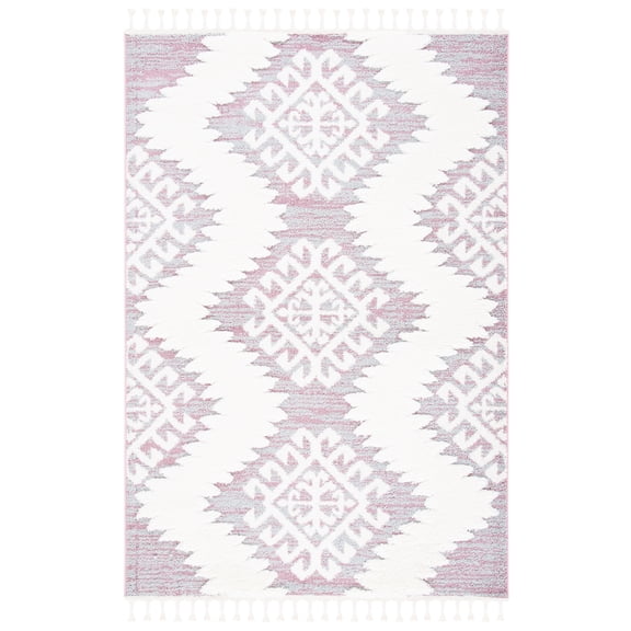 SAFAVIEH Moroccan Tassel Desmond Southwestern Shag Area Rug, Pink/Ivory, 9' x 12'
