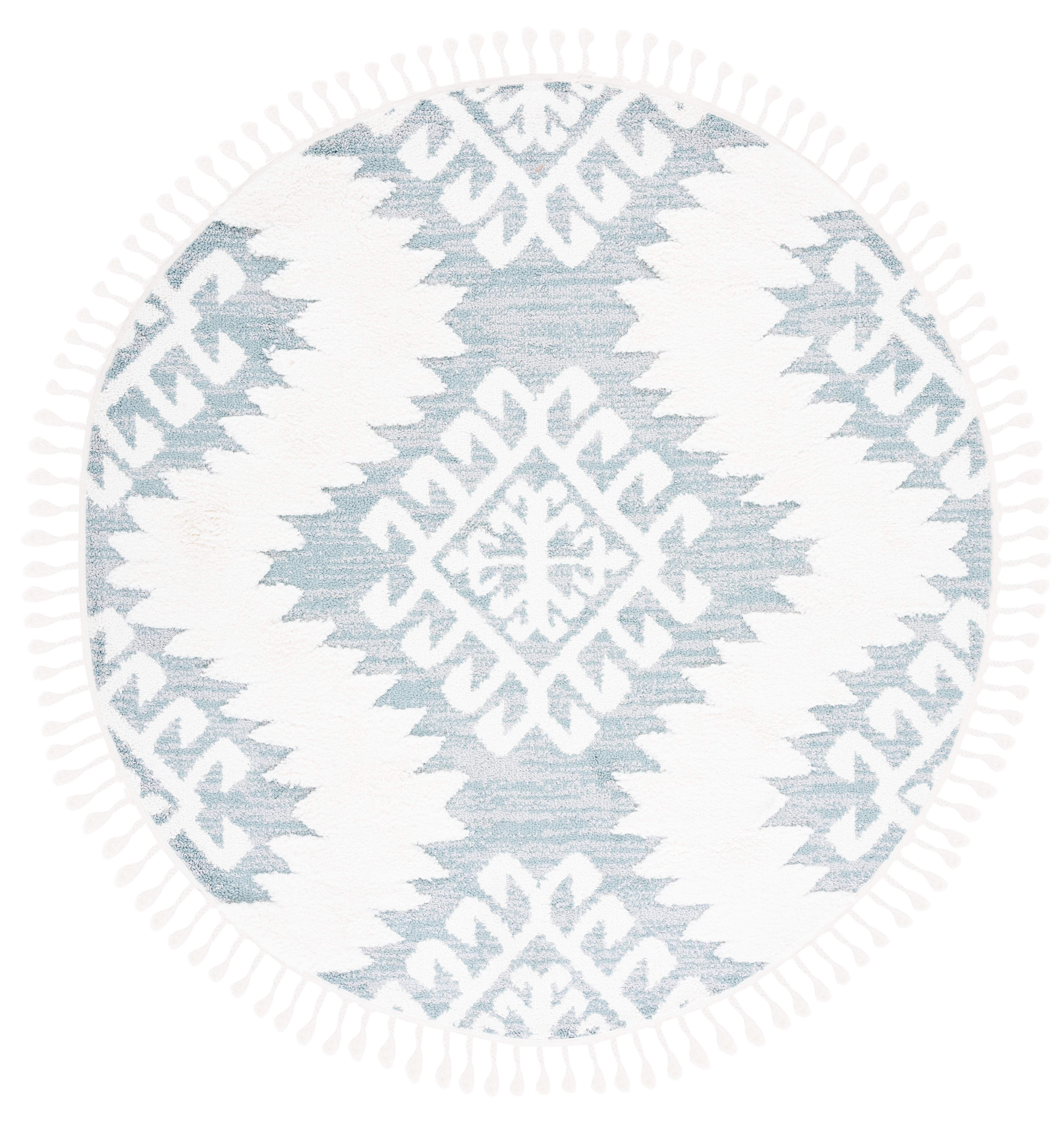 SAFAVIEH Moroccan Tassel Desmond Southwestern Shag Area Rug, Teal/Ivory, 6'7" x 6'7" Round
