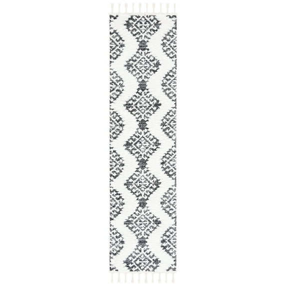 SAFAVIEH Moroccan Tassel Desmond Southwestern Shag Runner Rug, Dark Grey/Ivory, 2'3" x 8'