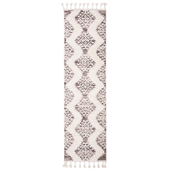 SAFAVIEH Moroccan Tassel Desmond Southwestern Shag Runner Rug, Ivory/Brown, 2'3" x 12'