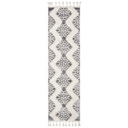 SAFAVIEH Moroccan Tassel Desmond Southwestern Shag Runner Rug, Ivory/Grey, 2'3" x 12'