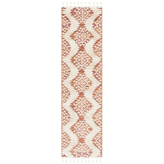 SAFAVIEH Moroccan Tassel Desmond Southwestern Shag Runner Rug, Orange/Ivory, 2'3" x 6'