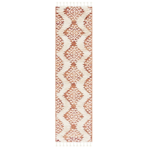 SAFAVIEH Moroccan Tassel Desmond Southwestern Shag Runner Rug, Orange/Ivory, 2'3" x 8'