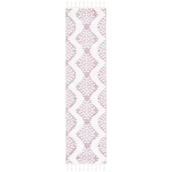 SAFAVIEH Moroccan Tassel Desmond Southwestern Shag Runner Rug, Pink/Ivory, 2'3" x 8'