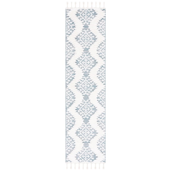 SAFAVIEH Moroccan Tassel Desmond Southwestern Shag Runner Rug, Teal/Ivory, 2'3" x 12'