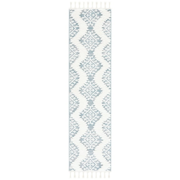 SAFAVIEH Moroccan Tassel Desmond Southwestern Shag Runner Rug, Teal/Ivory, 2'3" x 6'