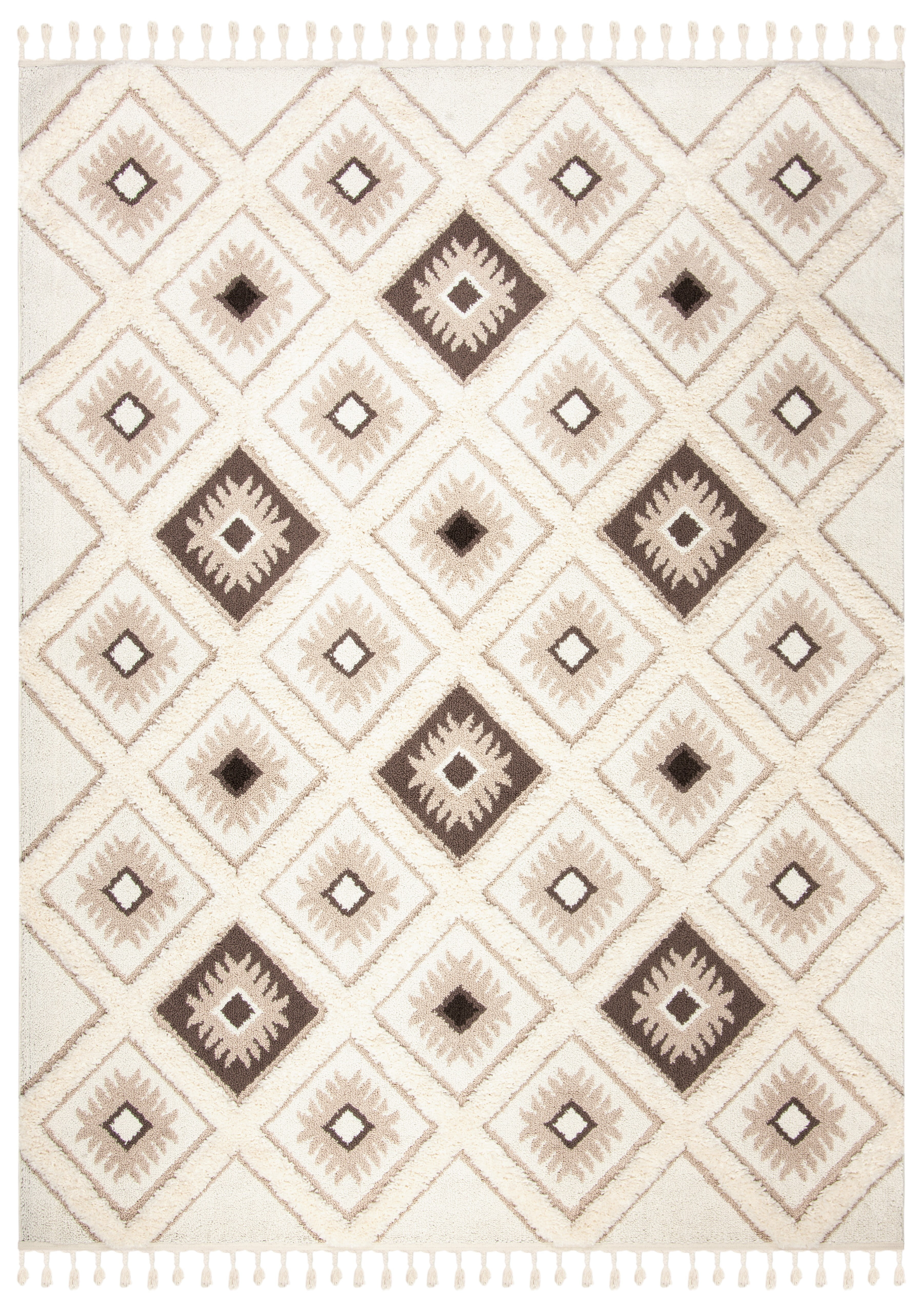 Ivory & Brown Diamond Braided Shag Area Rug 9' x 12'