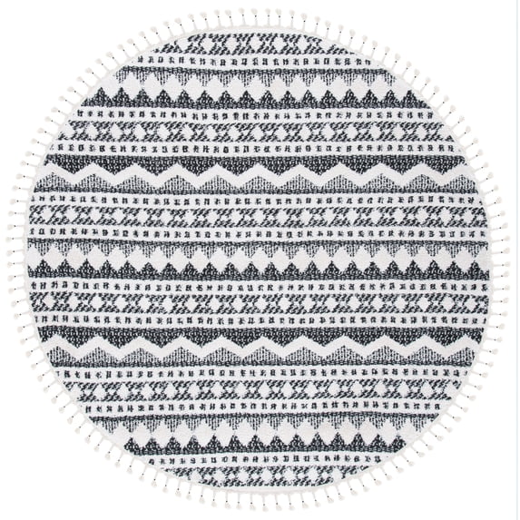 SAFAVIEH Moroccan Tassel Fallon Southwestern Shag Area Rug, Ivory/Black, 6'7" x 6'7" Round