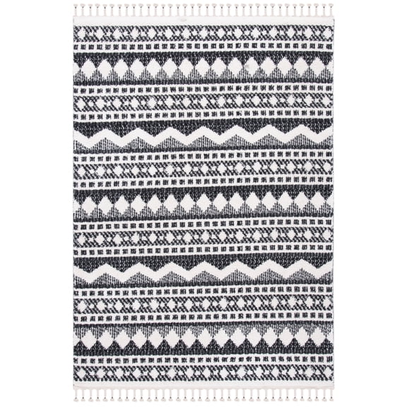SAFAVIEH Moroccan Tassel Fallon Southwestern Shag Area Rug, Ivory/Black, 8' x 10'