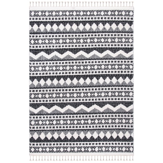 SAFAVIEH Moroccan Tassel Fallon Southwestern Shag Area Rug, Ivory/Black, 8' x 10'