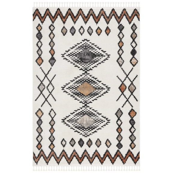 SAFAVIEH Moroccan Tassel Frank Southwestern Area Rug, Ivory/Orange, 5'5" x 7'6"